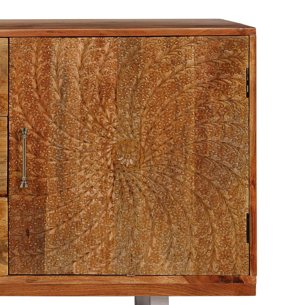 vidaXL Sideboard Massivholz Akazie mit Geschnitzten Türen 158x40x75 cm
