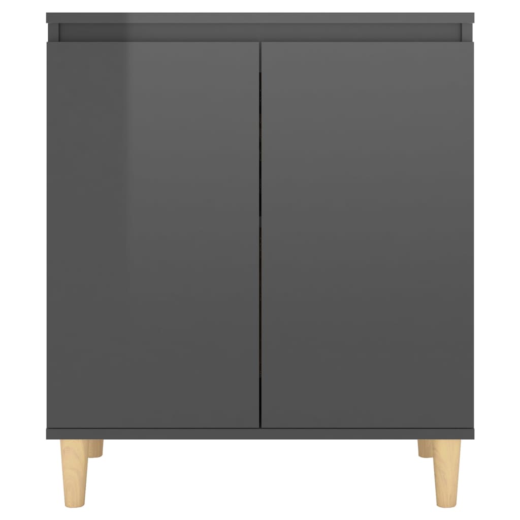 vidaXL Sideboard mit Massivholz-Beinen Hochglanz-Grau 60x35x70 cm