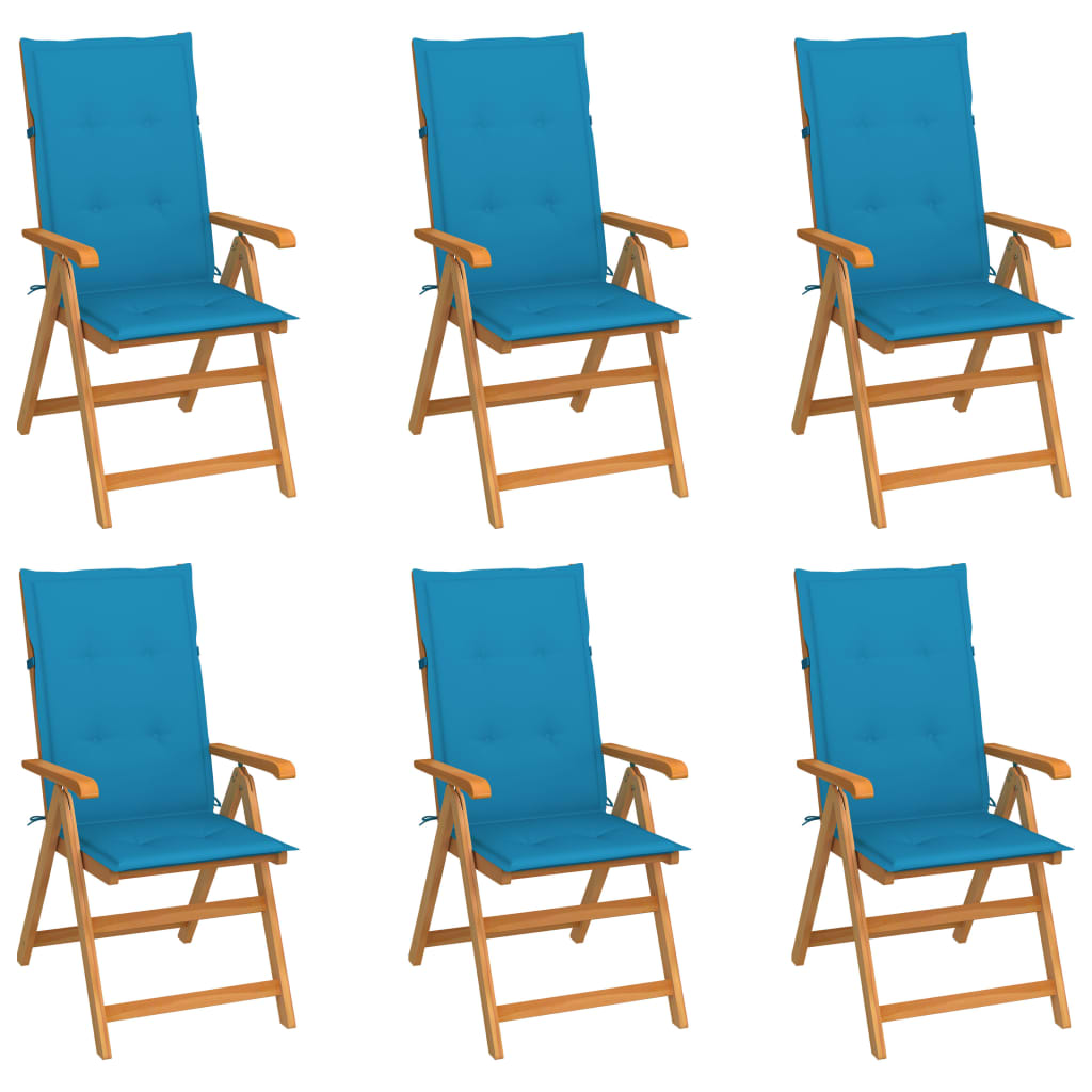 vidaXL Gartenstühle 6 Stk. mit Blauen Kissen Massivholz Teak