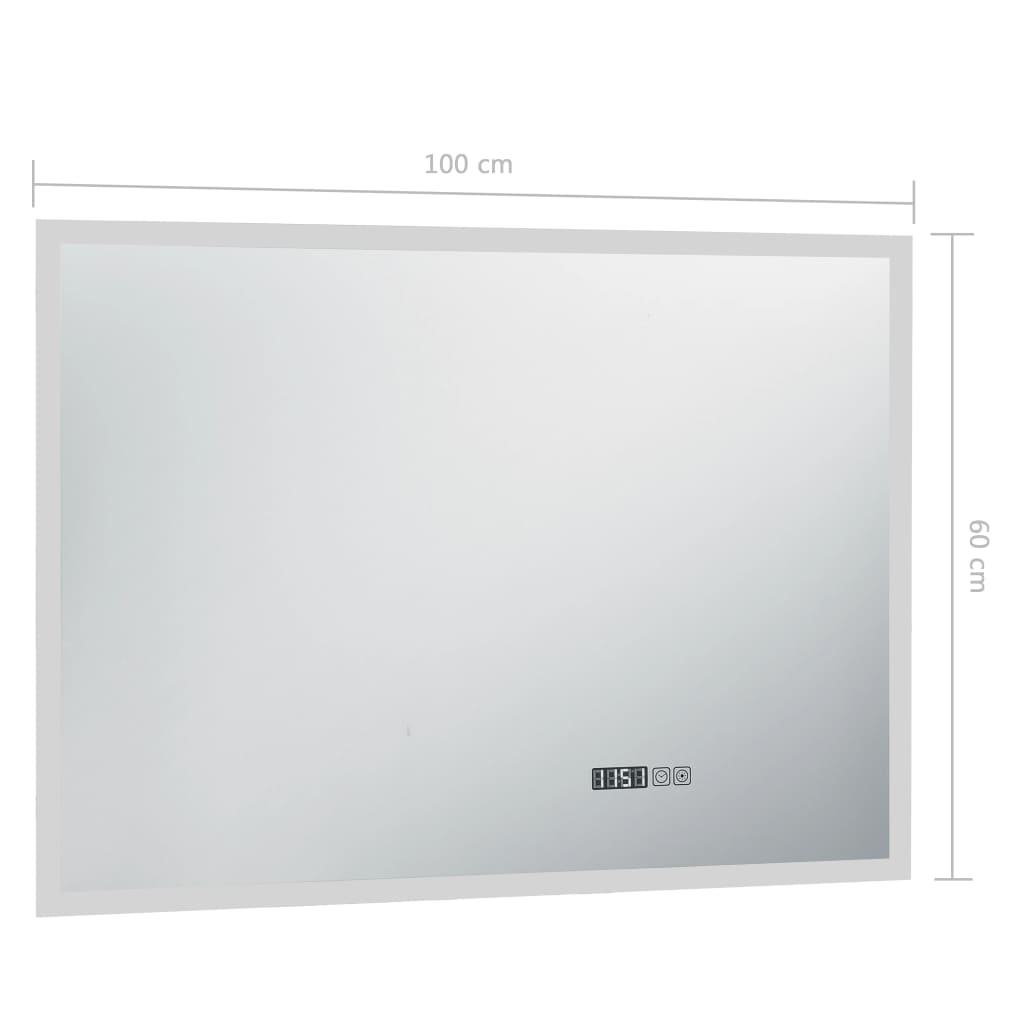 vidaXL LED-Badspiegel mit Berührungssensor und Zeitanzeige 100x60 cm