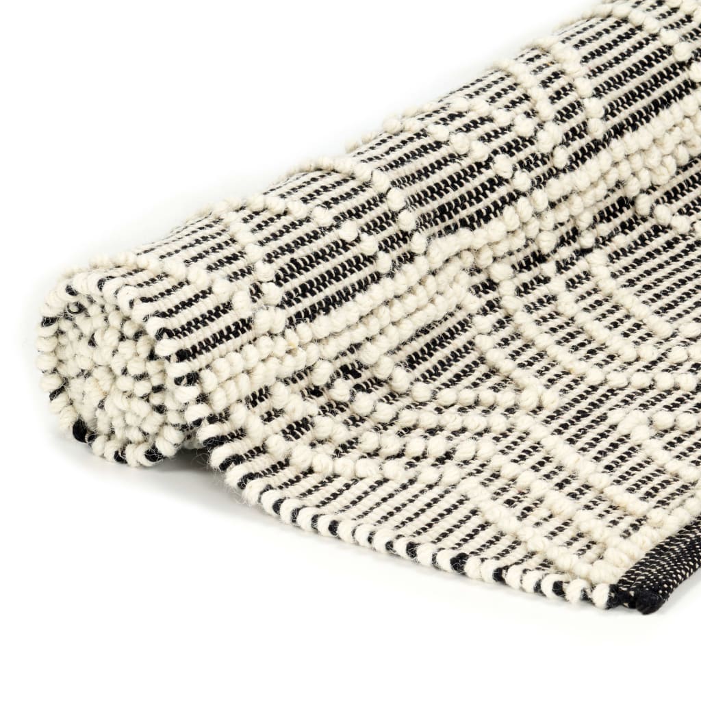 vidaXL Teppich Handgewebt Wolle 80×150 cm Schwarz/Weiß
