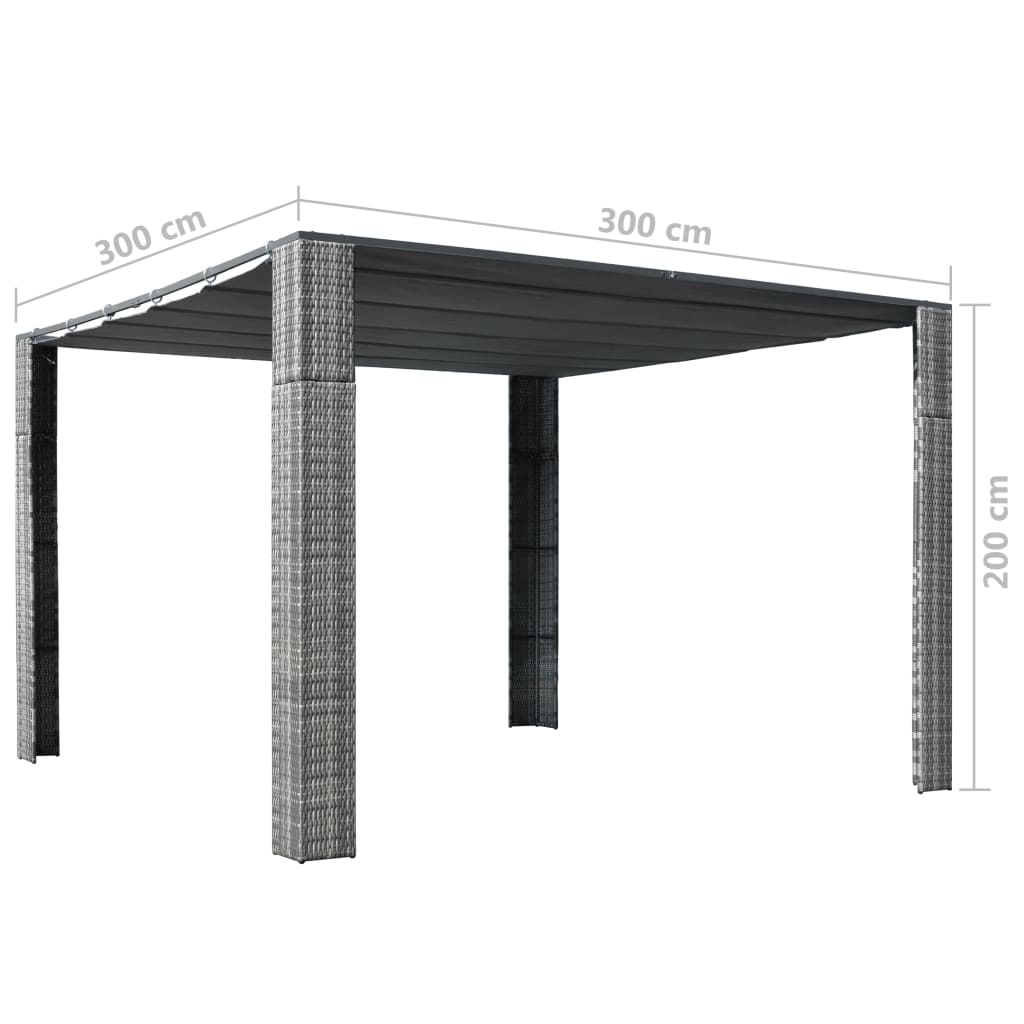 vidaXL Pavillon mit Dach Poly Rattan 300x300x200 cm Grau und Anthrazit