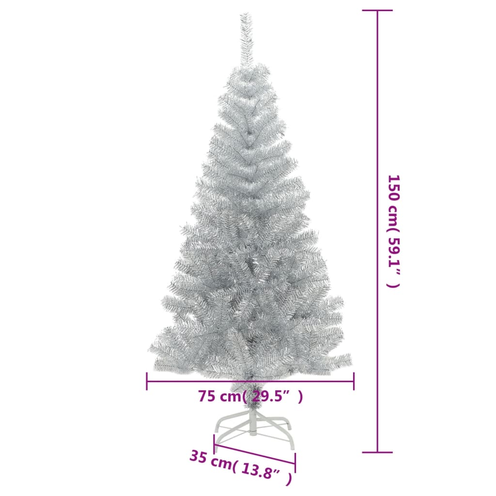 vidaXL Künstlicher Weihnachtsbaum mit Ständer Silber 150 cm PET