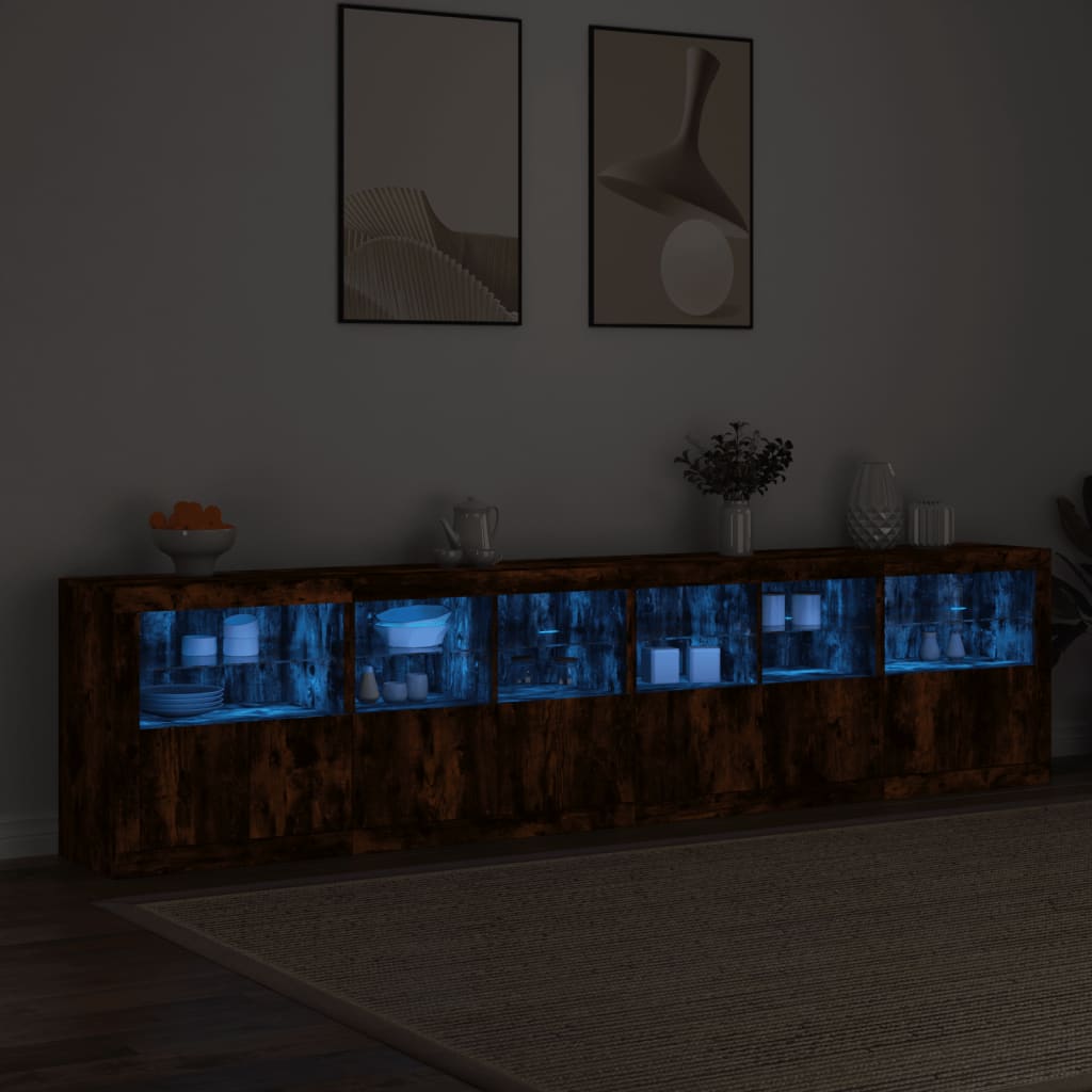 vidaXL Sideboard mit LED-Leuchten Räuchereiche 283x37x67 cm