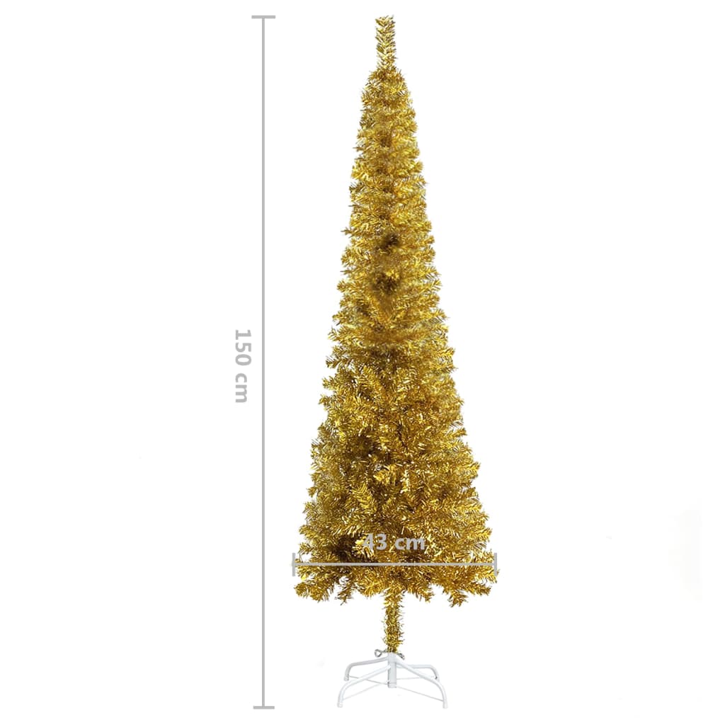 vidaXL Weihnachtsbaum Schlank mit LEDs & Kugeln Golden 150 cm