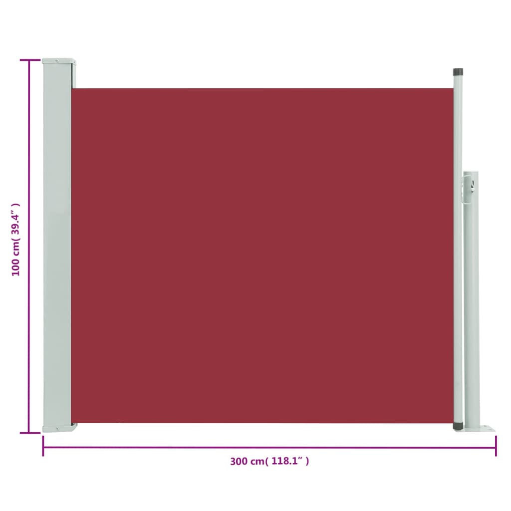 vidaXL Ausziehbare Seitenmarkise 100x300 cm Rot