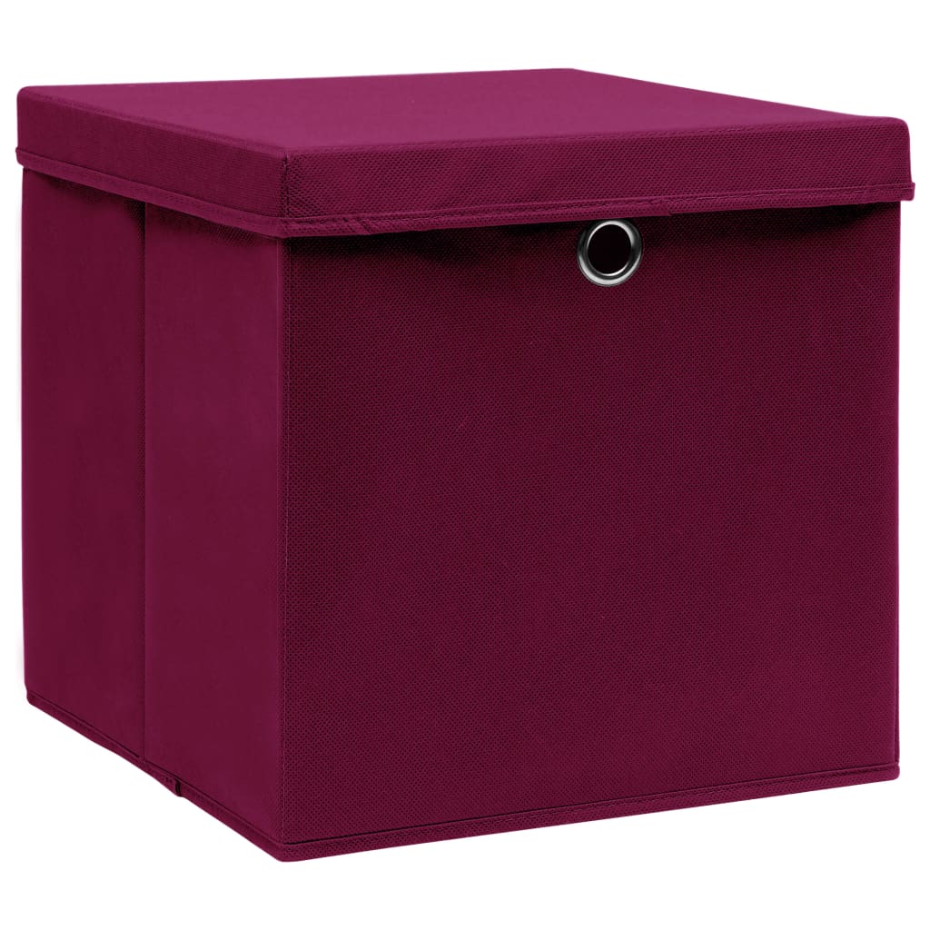 vidaXL Aufbewahrungsboxen mit Deckeln 10 Stk. 28x28x28 cm Dunkelrot