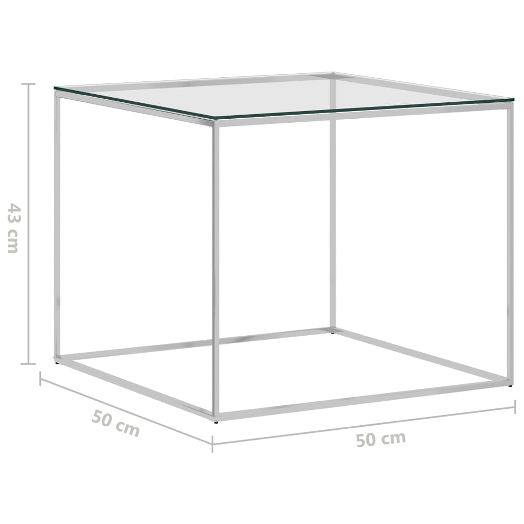 vidaXL Couchtisch Silbern 50x50x43 cm Edelstahl und Glas
