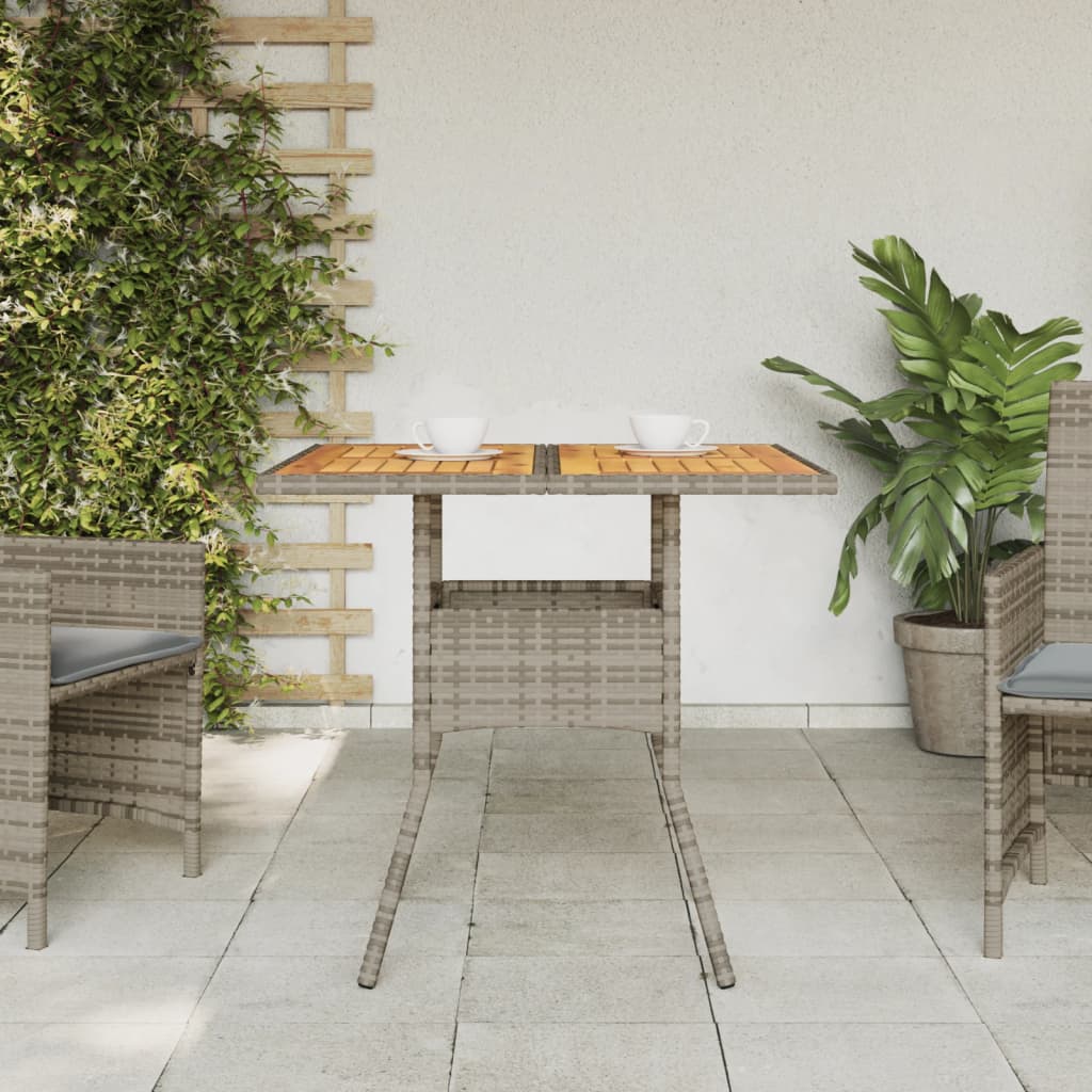 vidaXL Gartentisch mit Akazienholz-Platte Grau 80x80x75 cm Poly Rattan