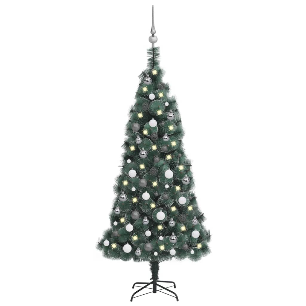 vidaXL Künstlicher Weihnachtsbaum LEDs & Kugeln Grün 150 cm PVC & PE
