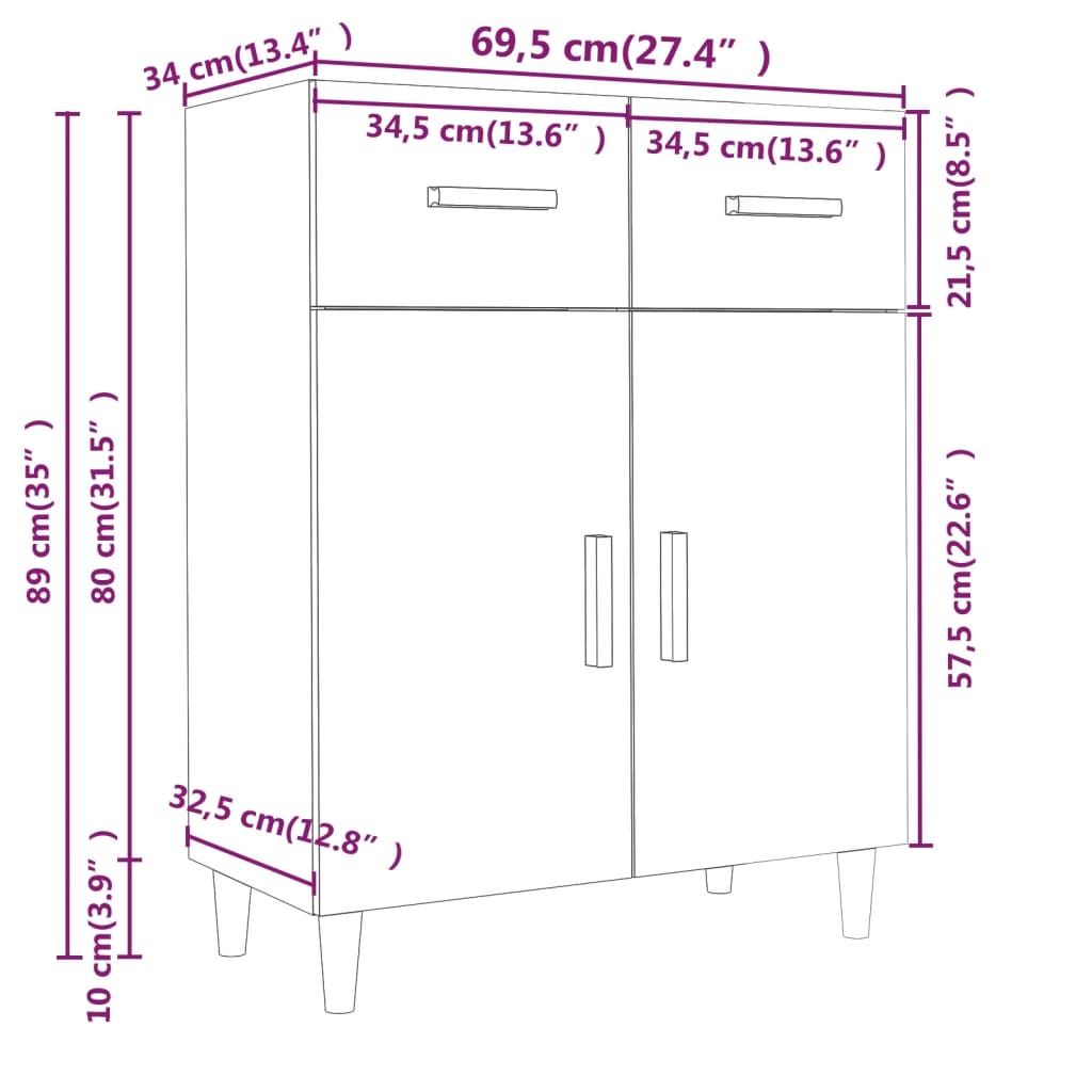 vidaXL Sideboard Betongrau 69,5x34x89 cm Holzwerkstoff