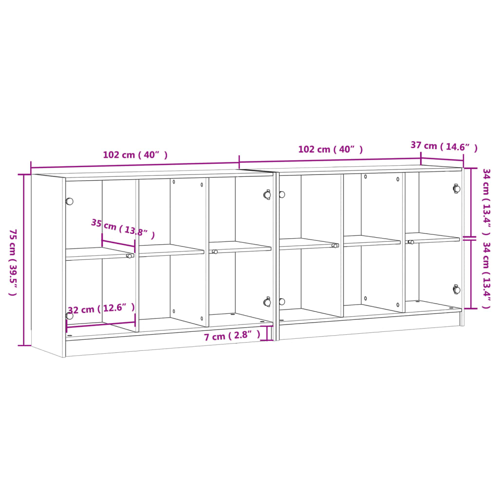 vidaXL Bücherschrank mit Türen Schwarz 204x37x75 cm Holzwerkstoff