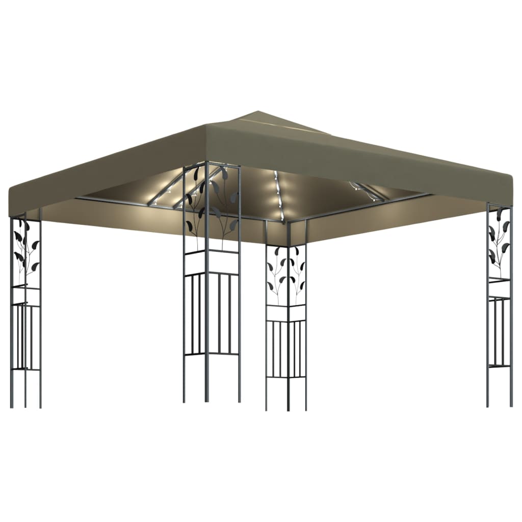 vidaXL Pavillon mit LED-Lichterkette 3x3 m Taupe