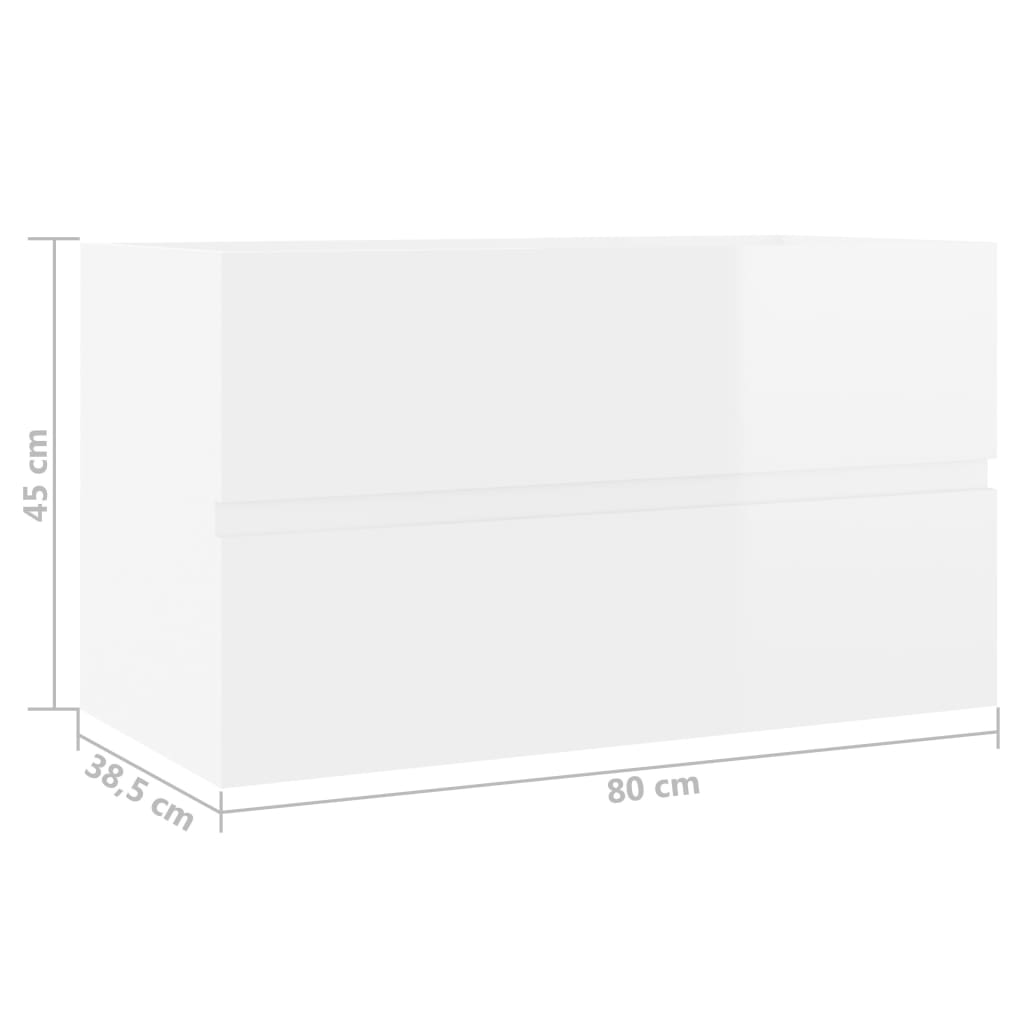 vidaXL Waschbeckenunterschrank Hochglanz-Weiß 80x38,5x45 cm