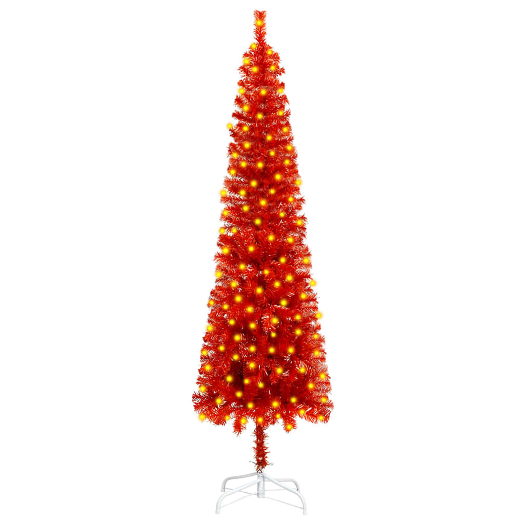vidaXL Weihnachtsbaum Schlank mit LEDs Rot 150 cm