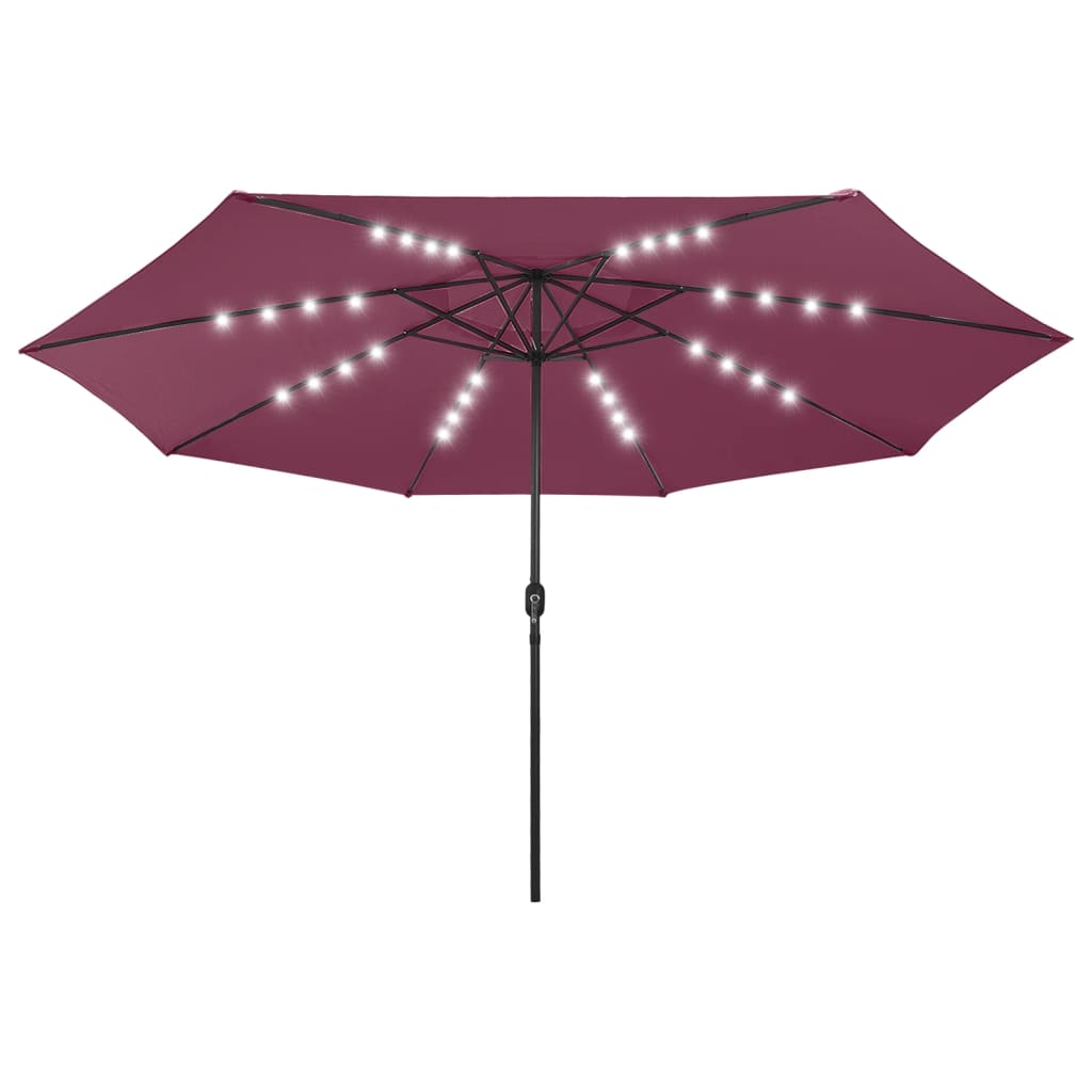 vidaXL Sonnenschirm mit LED-Leuchten und Metallmast 400 cm Bordeauxrot