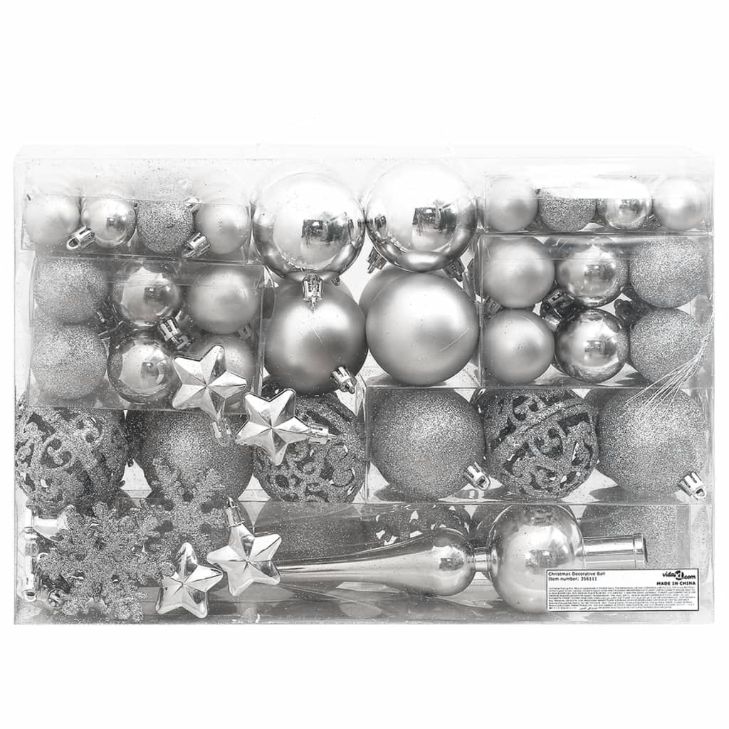 vidaXL 111-tlg. Weihnachtskugel-Set Silbern Polystyrol