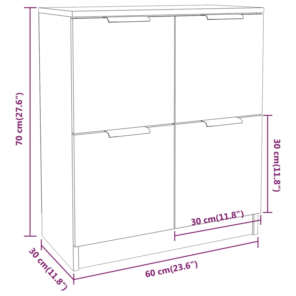 vidaXL Sideboards 2 Stk. Hochglanz-Weiß 60x30x70 cm Holzwerkstoff