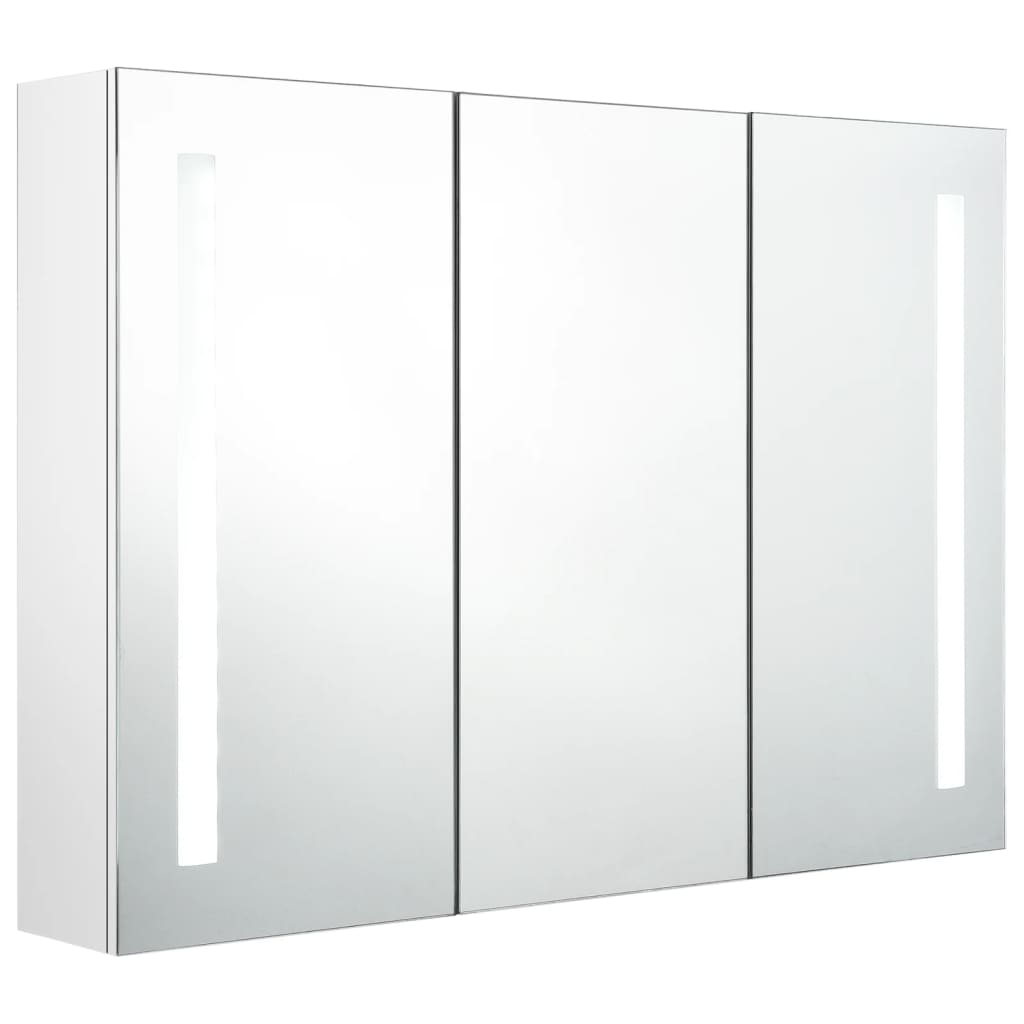 vidaXL LED-Bad-Spiegelschrank 89x14x62 cm Glänzendes Weiß