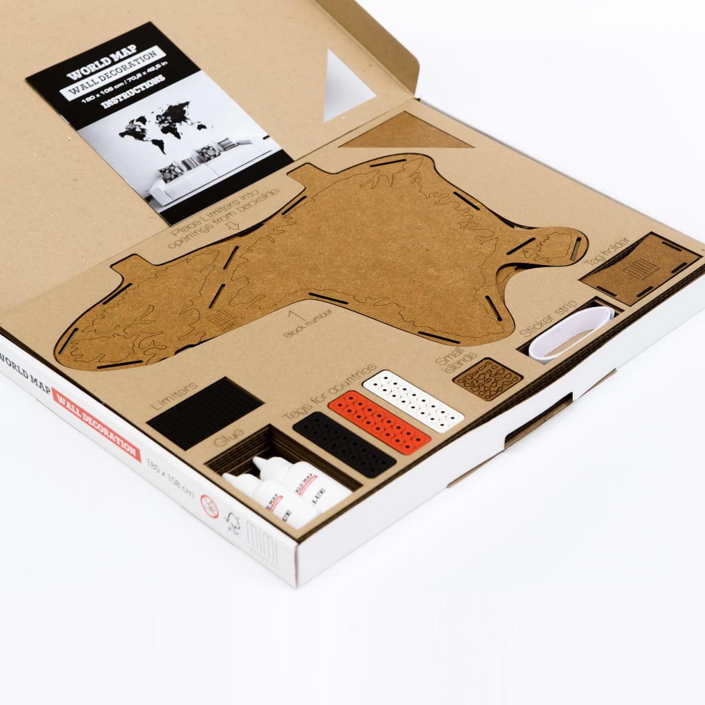 MiMi Innovations Weltkarte-Wanddeko aus Holz Luxury Braun 180×108 cm