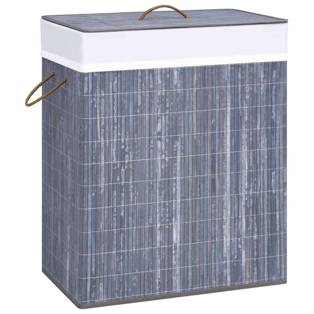vidaXL Bambus-Wäschekorb mit 2 Fächern Grau 100 L