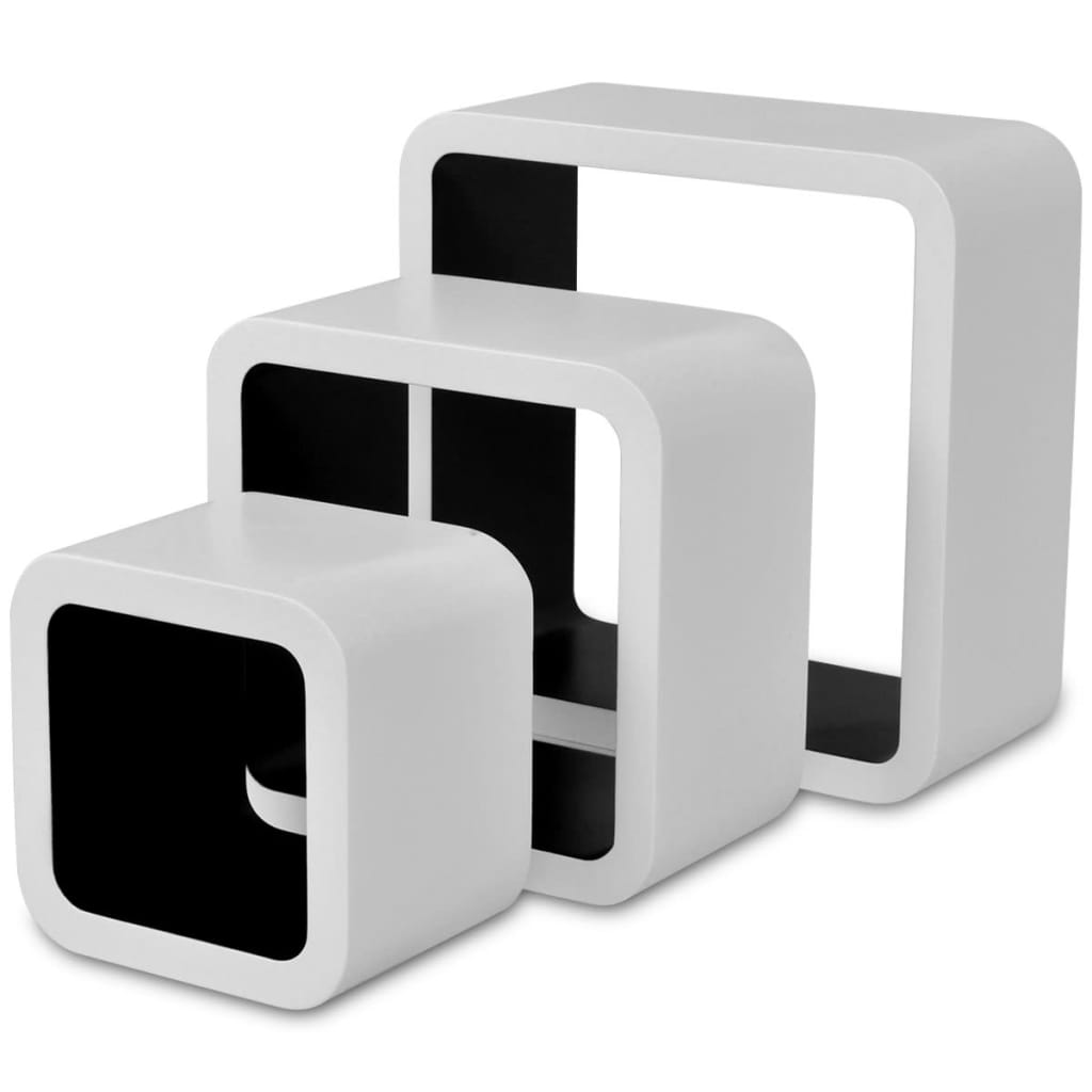3er Set MDF Cube Regal Hängeregal für Bücher/DVD, weiß-schwarz
