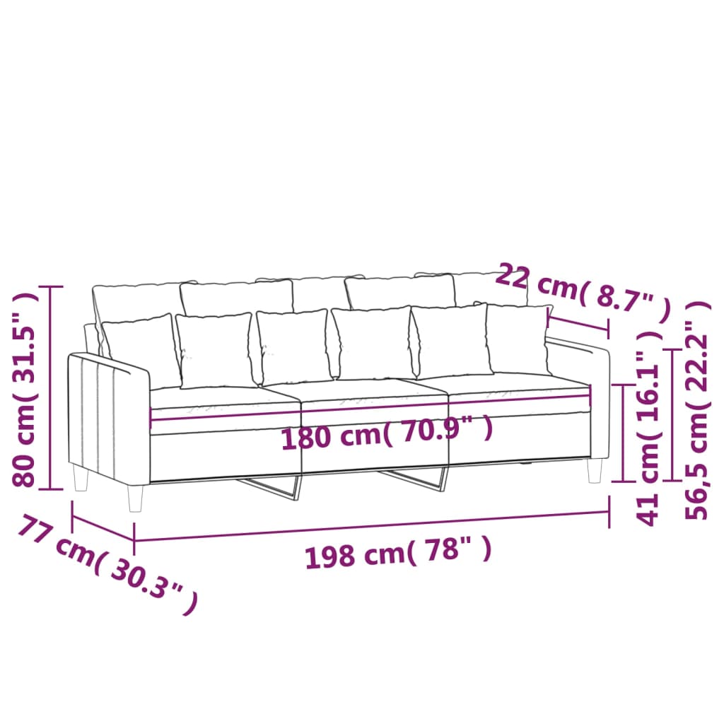 vidaXL 3-Sitzer-Sofa Schwarz 180 cm Samt