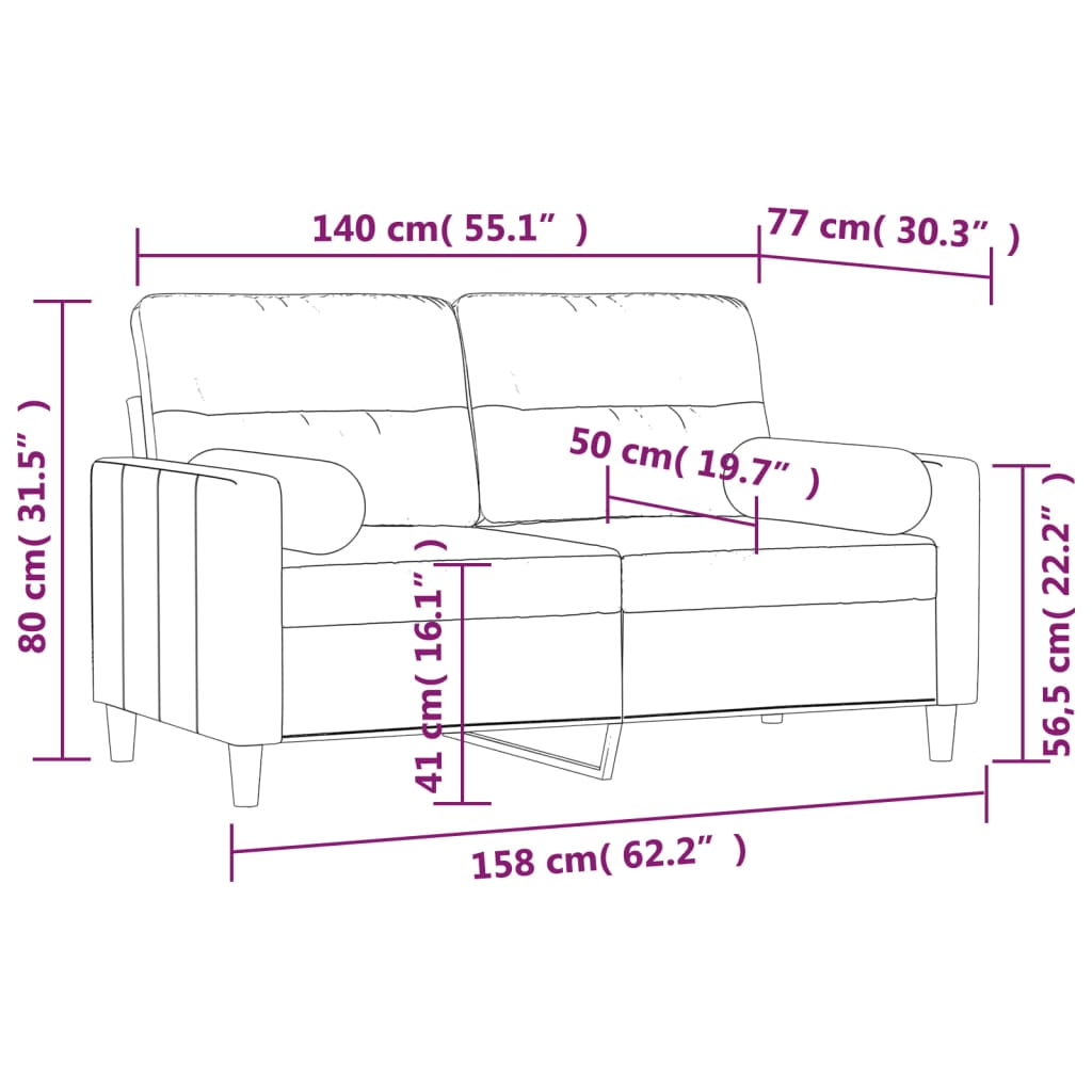 vidaXL 2-Sitzer-Sofa mit Kissen Schwarz 140 cm Stoff