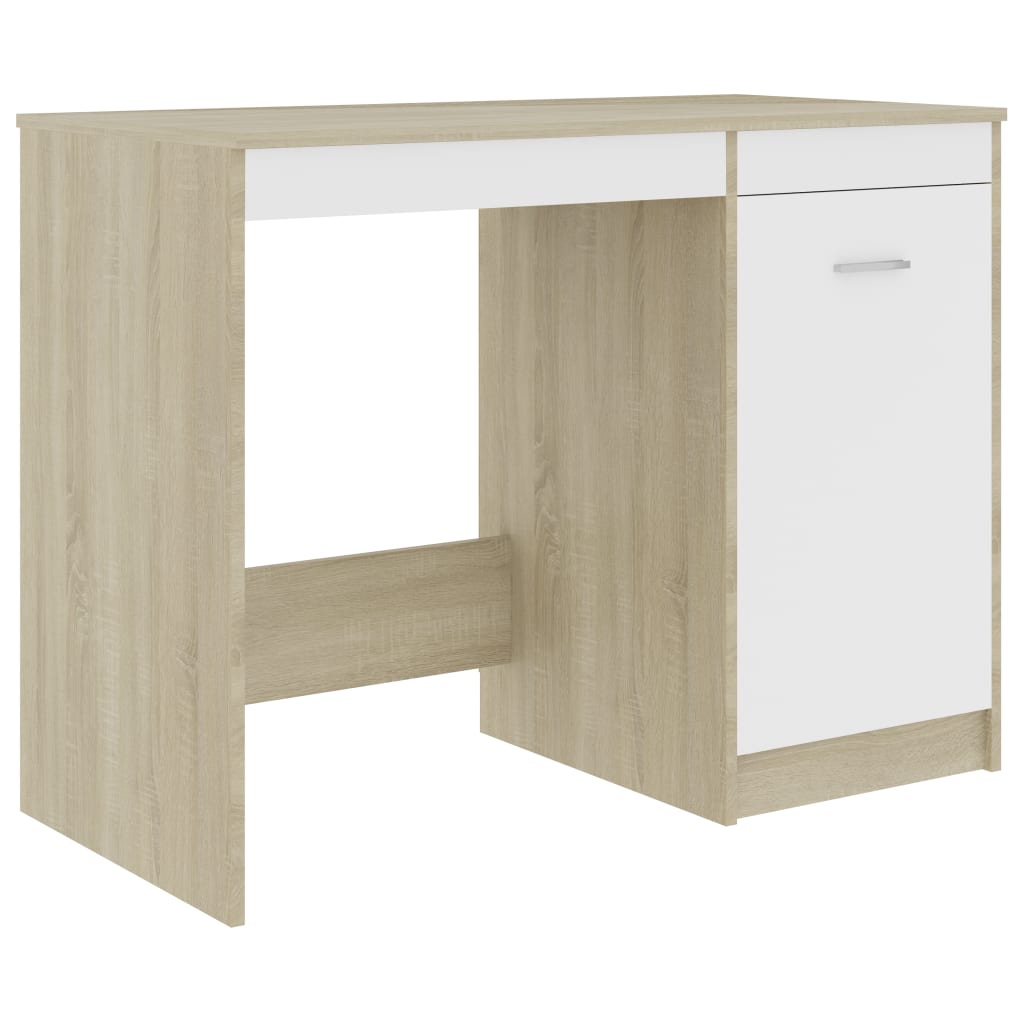 vidaXL Schreibtisch Weiß Sonoma-Eiche 100x50x76 cm Holzwerkstoff