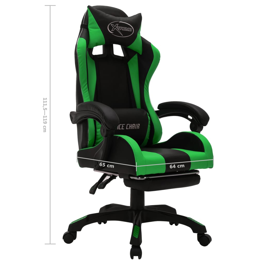 vidaXL Gaming-Stuhl mit RGB LED-Leuchten Grün und Schwarz Kunstleder