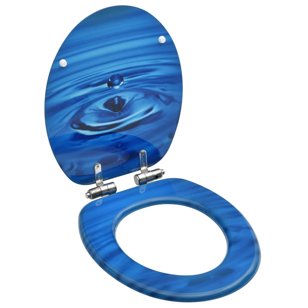 vidaXL Toilettensitz Soft-Close-Deckel MDF Blau Wassertropfen-Design