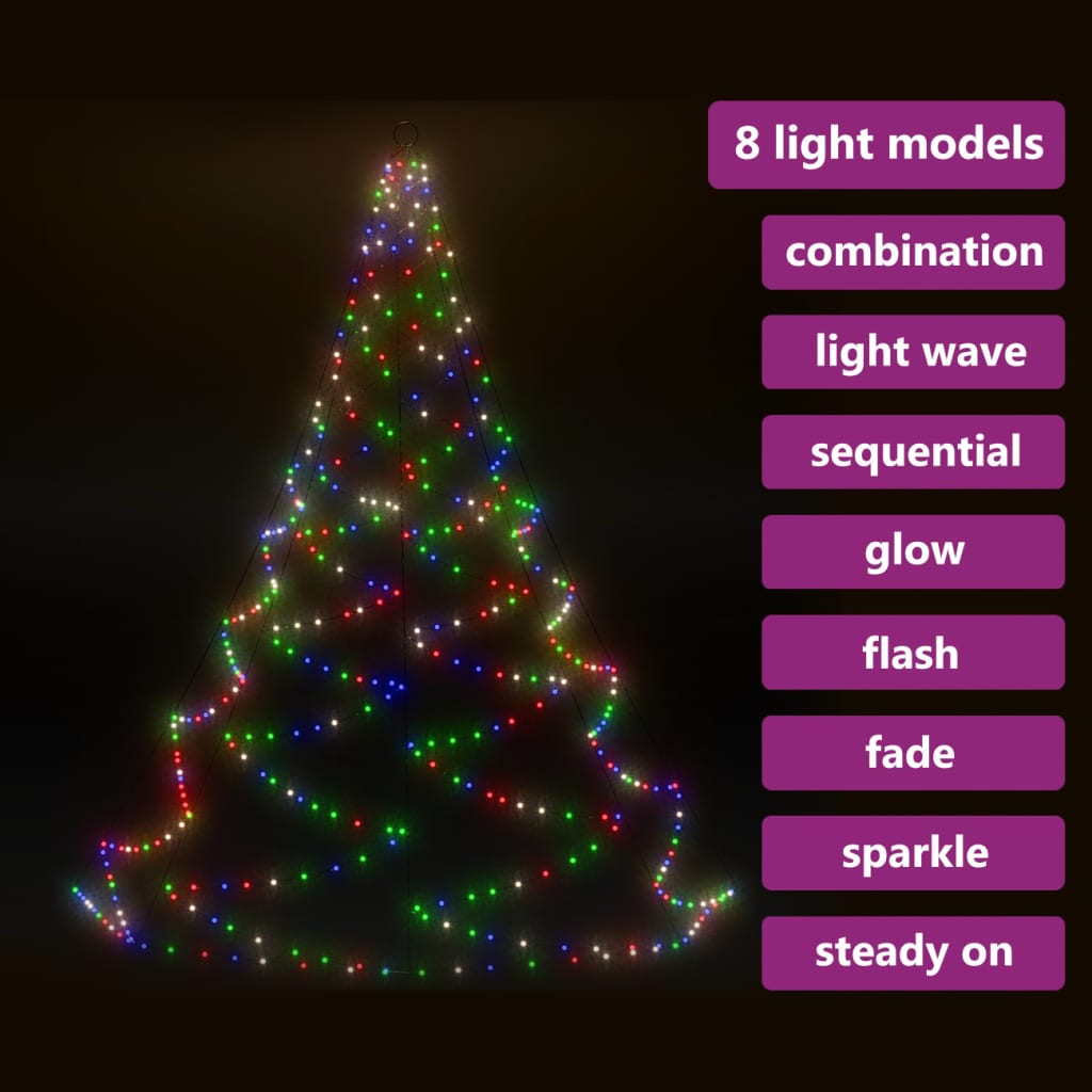 vidaXL Weihnachtsbaum an der Wand mit Metallhaken 260 LED Bunt 3 m
