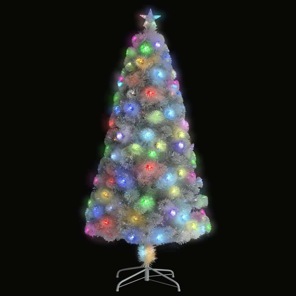 vidaXL Künstlicher Weihnachtsbaum mit Beleuchtung Weiß 120cm Glasfaser
