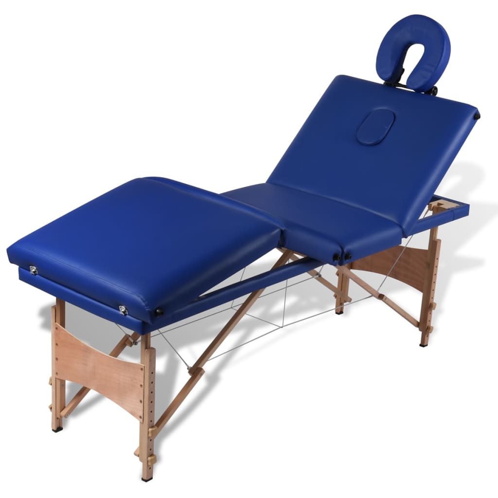 vidaXL Massageliege Klappbar 4-Zonen mit Holzgestell Blau