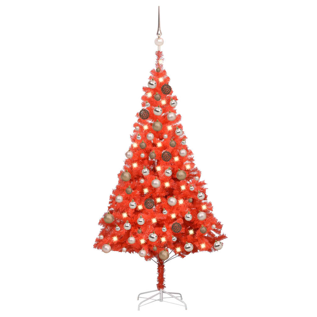 vidaXL Künstlicher Weihnachtsbaum Beleuchtung & Kugeln Rot 180 cm