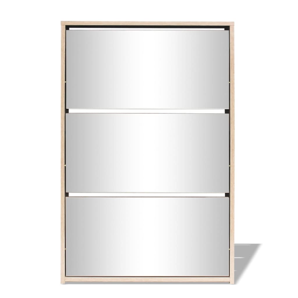 vidaXL Schuhschrank mit 3 Fächern Spiegel Eiche-Optik 63x17x102,5 cm