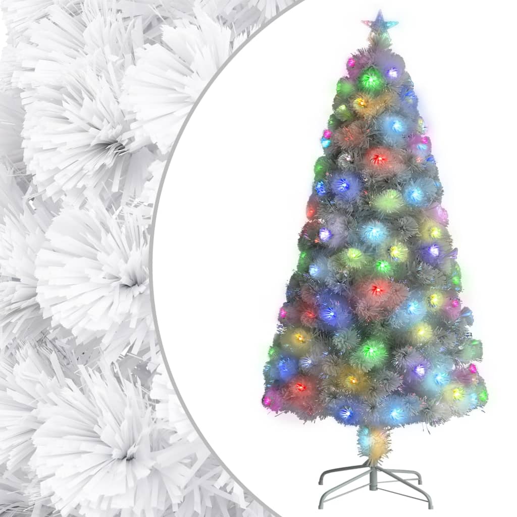 vidaXL Künstlicher Weihnachtsbaum mit LED Weiß 120 cm Glasfaser