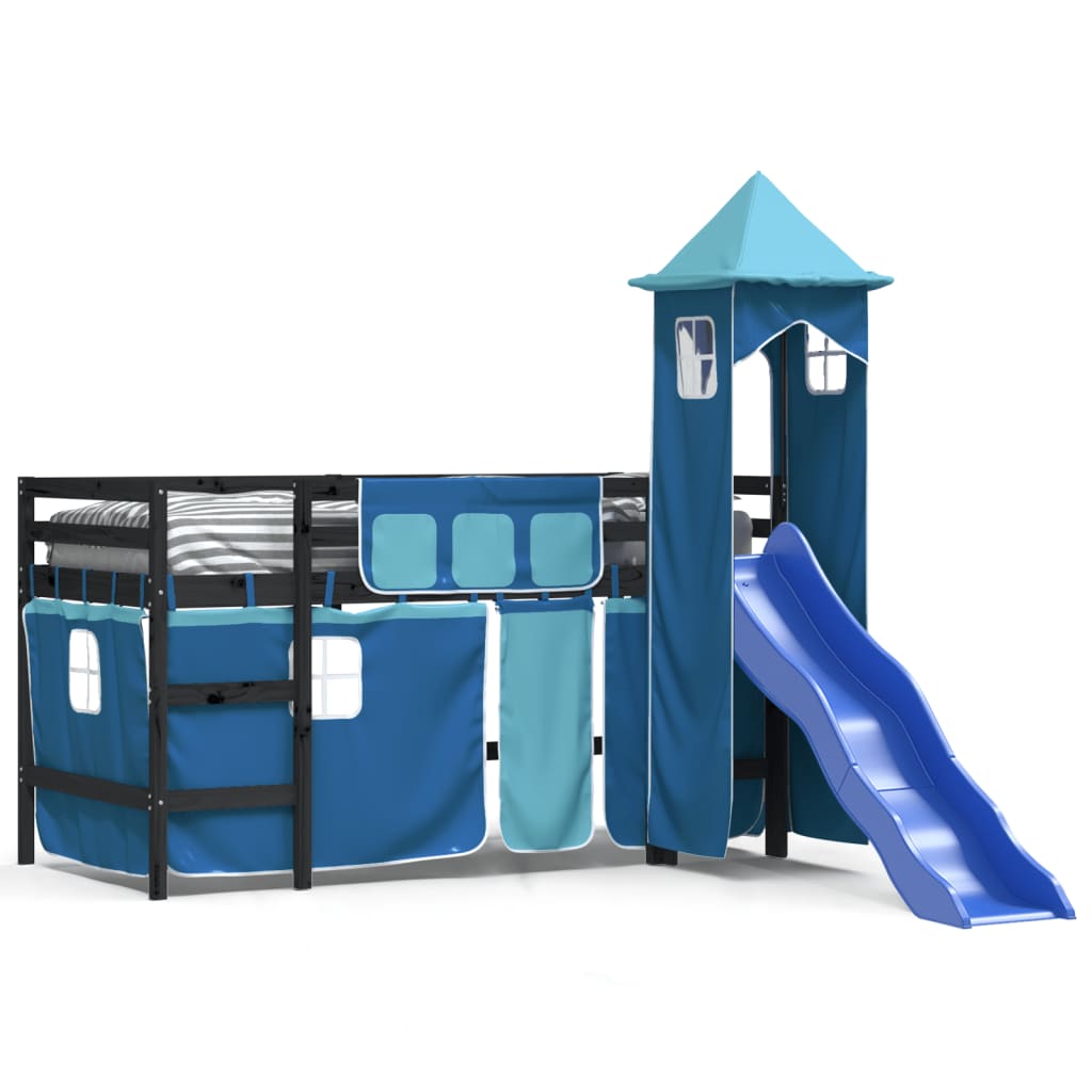 vidaXL Kinderhochbett mit Turm Blau 80x200 cm Massivholz Kiefer