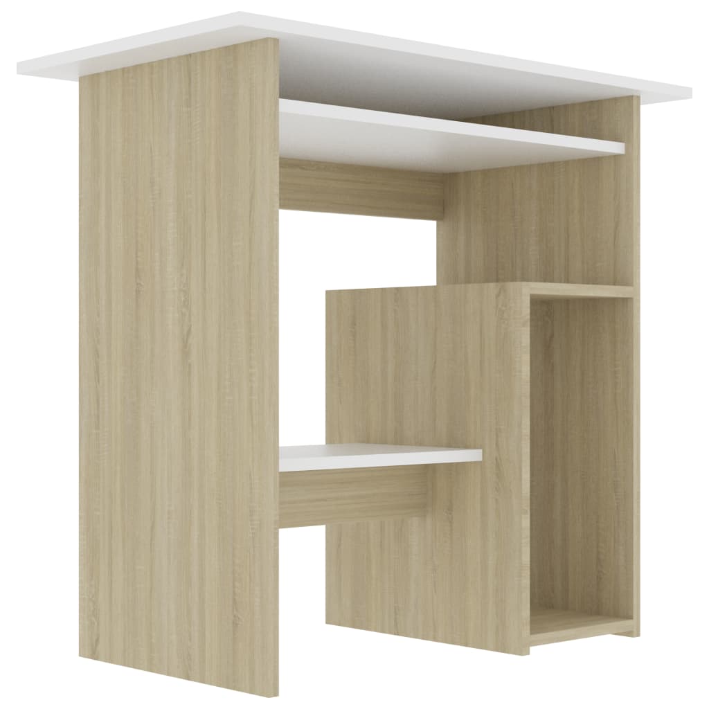 vidaXL Schreibtisch Weiß und Sonoma-Eiche 80x45x74 cm Holzwerkstoff