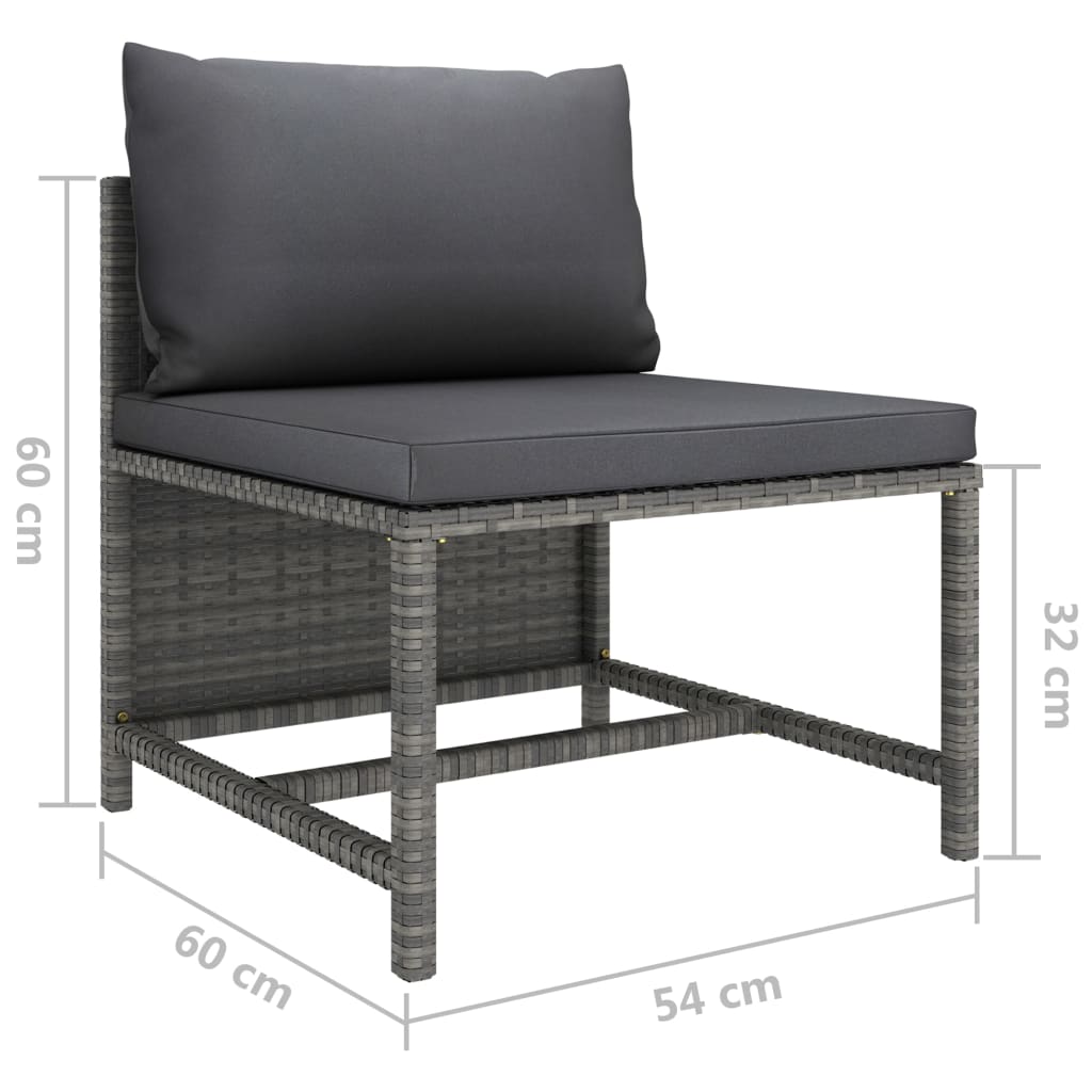 vidaXL 3-Sitzer-Gartensofa mit Kissen Grau Poly Rattan