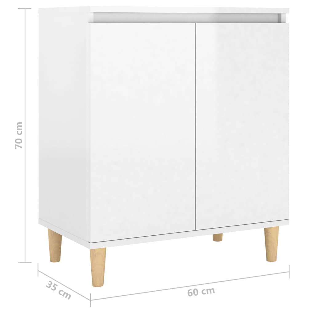 vidaXL Sideboard mit Massivholz-Beinen Hochglanz-Weiß 60x35x70 cm