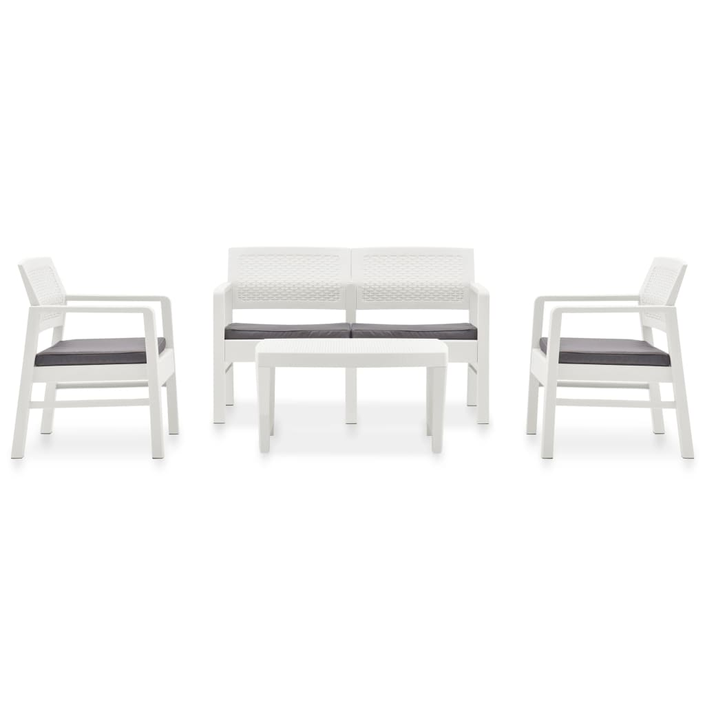 vidaXL Garten-Lounge-Set mit Auflagen 4-tlg. Kunststoff Weiß