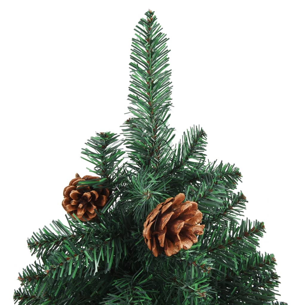 vidaXL Weihnachtsbaum Schlank mit Echtholz und Zapfen Grün 210 cm PVC