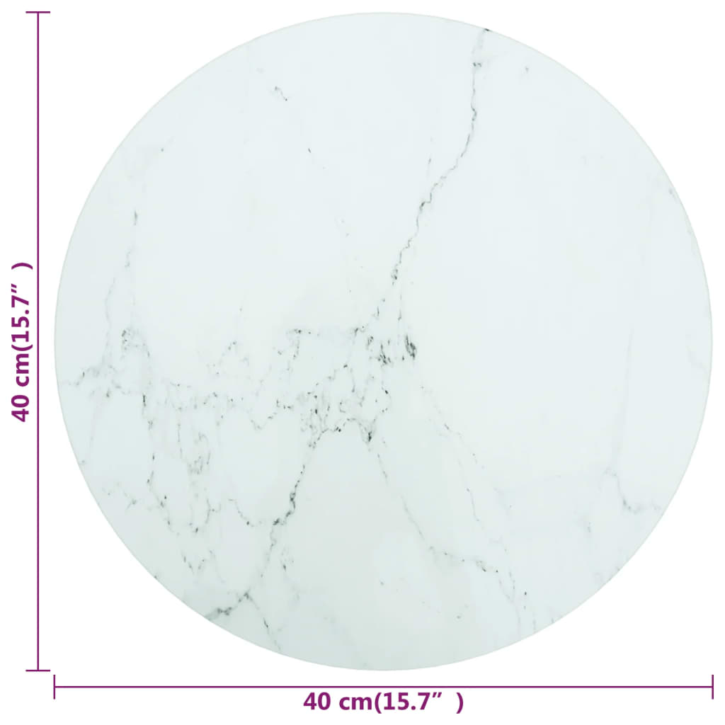 vidaXL Tischplatte Weiß Ø40x0,8 cm Hartglas in Marmoroptik