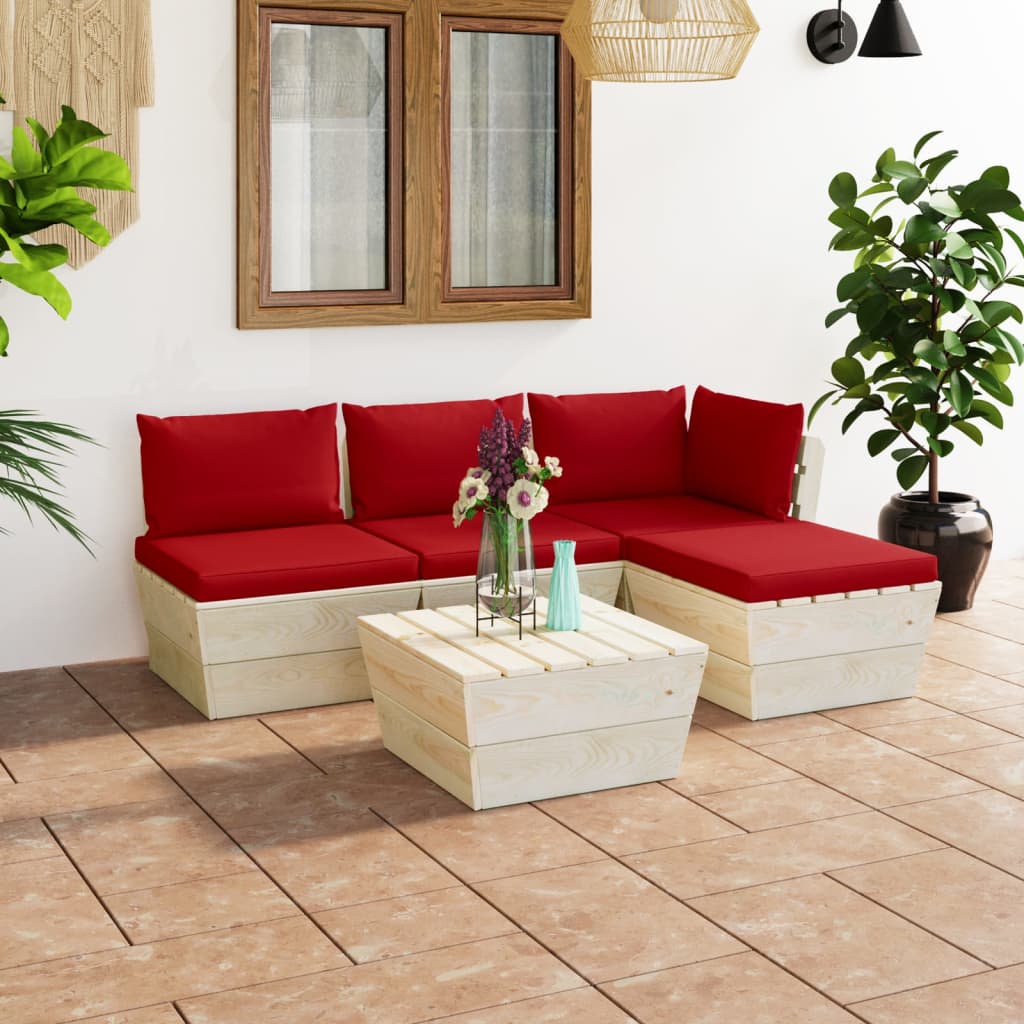 vidaXL 5-tlg. Garten-Sofagarnitur aus Paletten mit Kissen Fichtenholz
