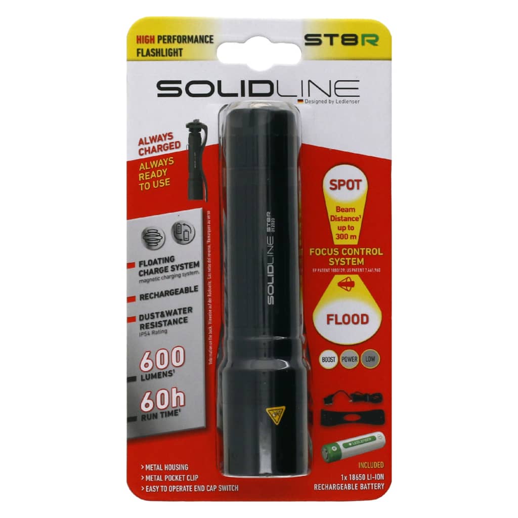 SOLIDLINE Taschenlampe Aufladbar ST8R mit Clip 600 lm