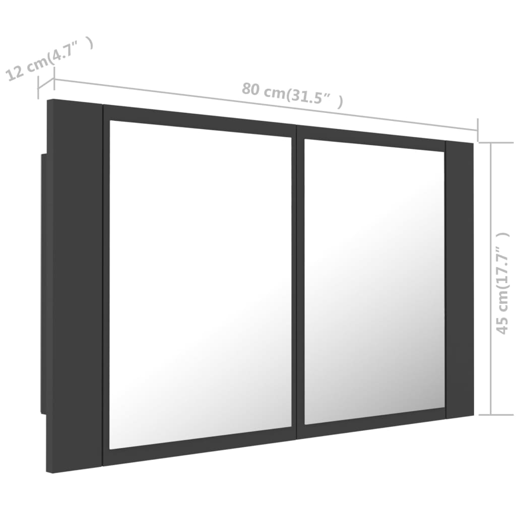 vidaXL LED-Bad-Spiegelschrank Grau 80x12x45 cm Acryl