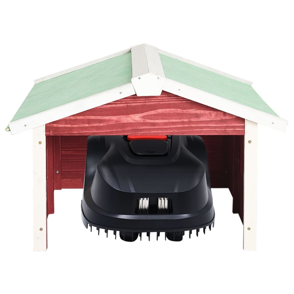 vidaXL Roboter-Rasenmäher Garage 72x87x50 cm Rot Weiß Tannenholz