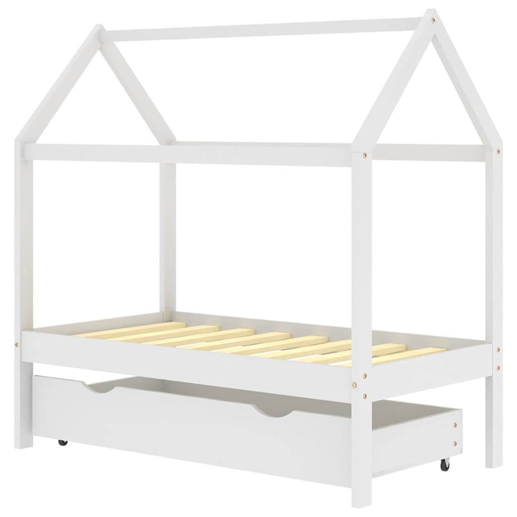 vidaXL Kinderbett mit Schublade Weiß Massivholz Kiefer 70x140 cm