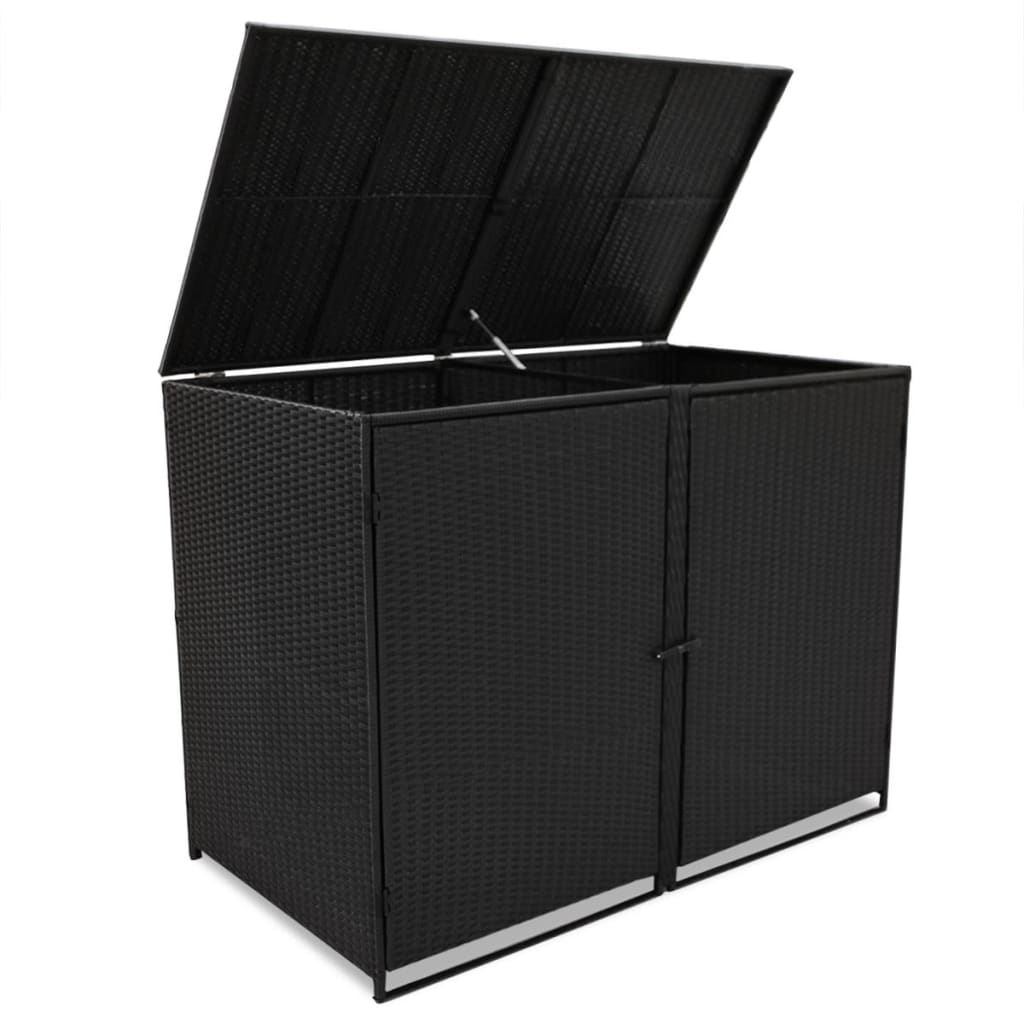 vidaXL Mülltonnenbox für 2 Tonnen Poly Rattan Schwarz 148 x 80 x 111 cm